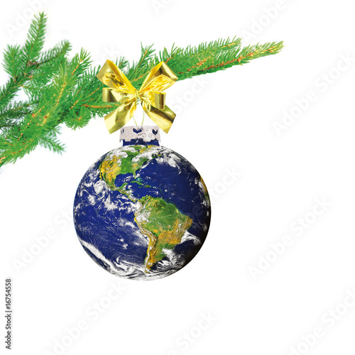 earth christmas ball on tree