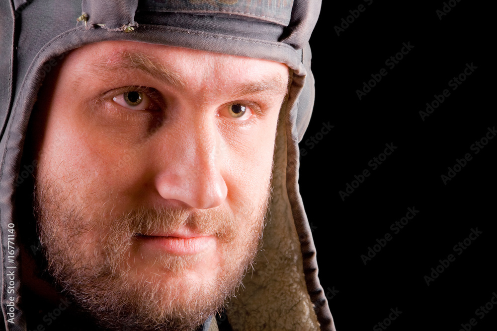 portrait of cool bearded man in helmet
