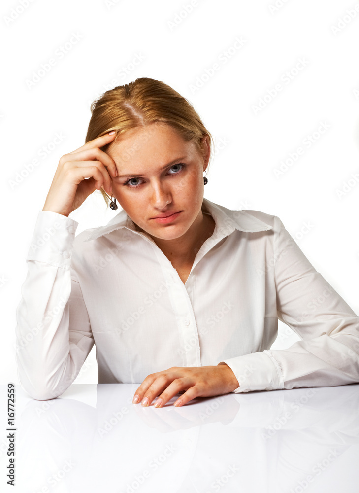 Portrait of an tired business woman isolated over white backgrou Portrait of an tired business woman isolated over white backgrou