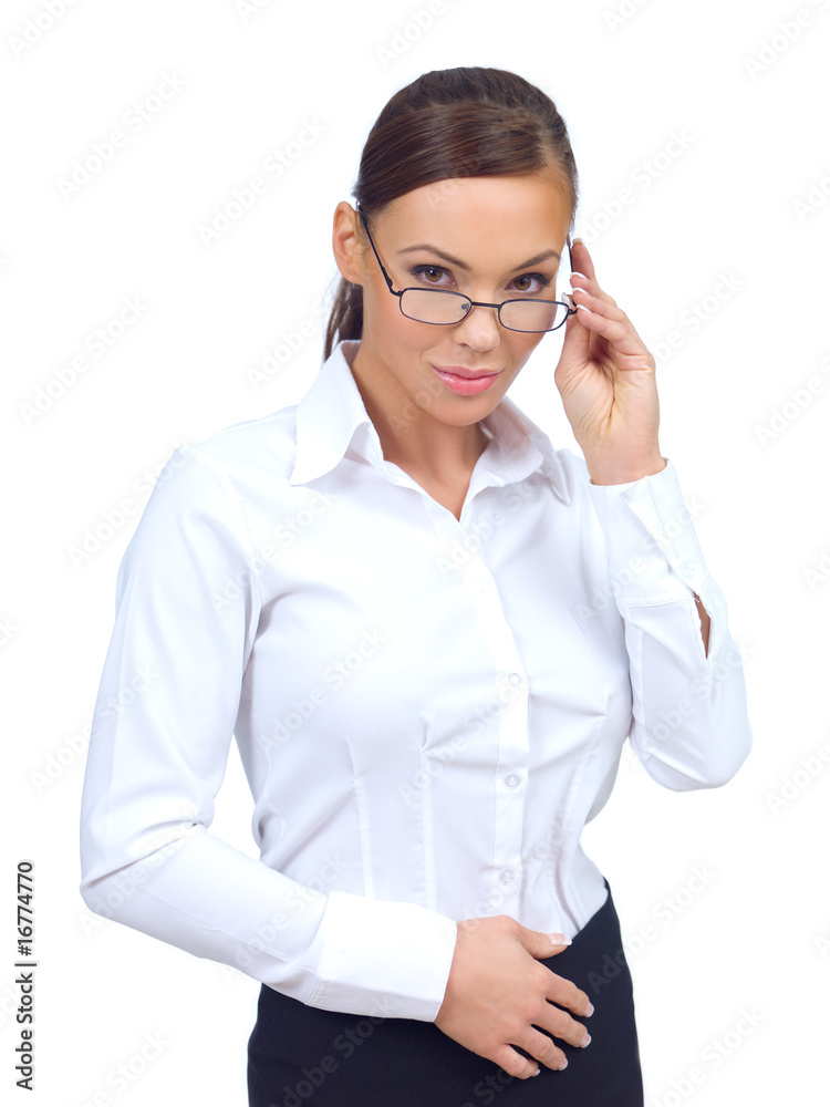 Portrait of beautiful and young business woman on white Portrait of beautiful and young business woman on white