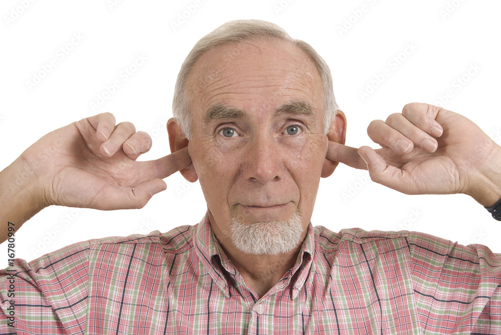 Old man with fingers in his ears Stock Photo Adobe Stock