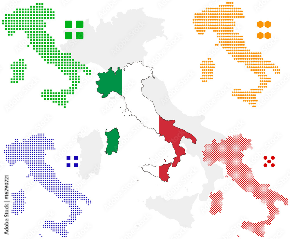different vector pixel map and flag of italy.