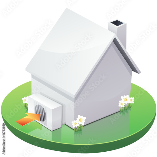 Maison blanche et pompe à chaleur (détouré)