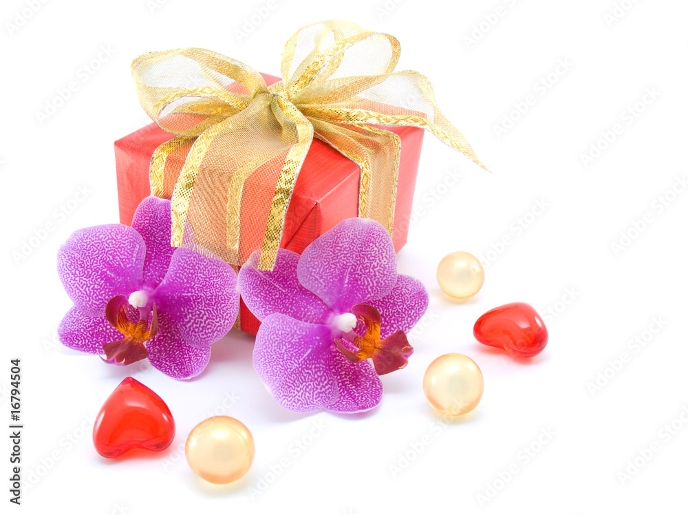 gift box with ribbons and orchid gift box with ribbons and orchid