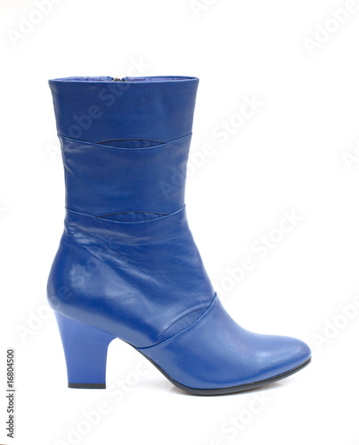 Blue female lether boot isolated on white