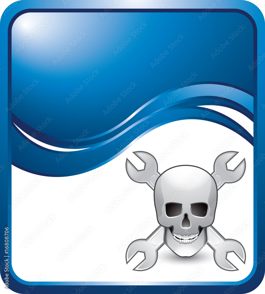 Scary skull and wrenches blue wave background Scary skull and wrenches blue wave background