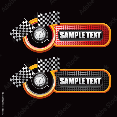 Speedometer and checkered flags red and black checkered tabs