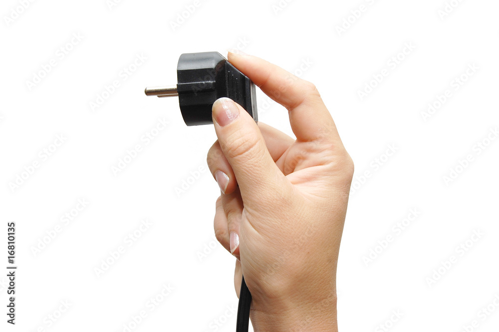 holding power plug, isolated on white background holding power plug, isolated on white background