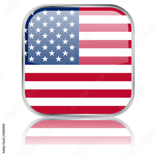 USA Square Flag Button (vector with reflection)