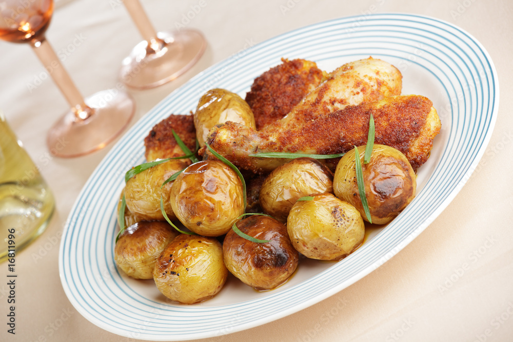 Roasted chicken legs with baked potatoes Roasted chicken legs with baked potatoes