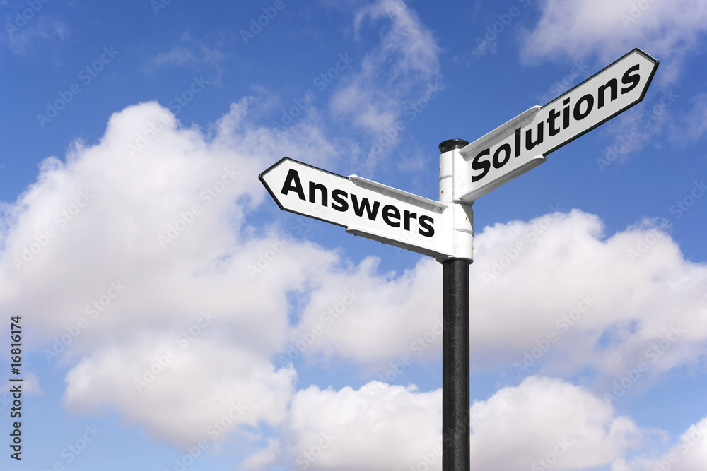Fototapeta premium Answers and Solutions signpost