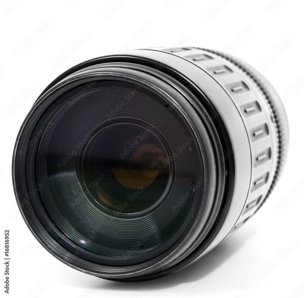 Tele zoom lens isolated on white