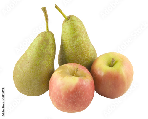 two apples and two pears isolated on white background