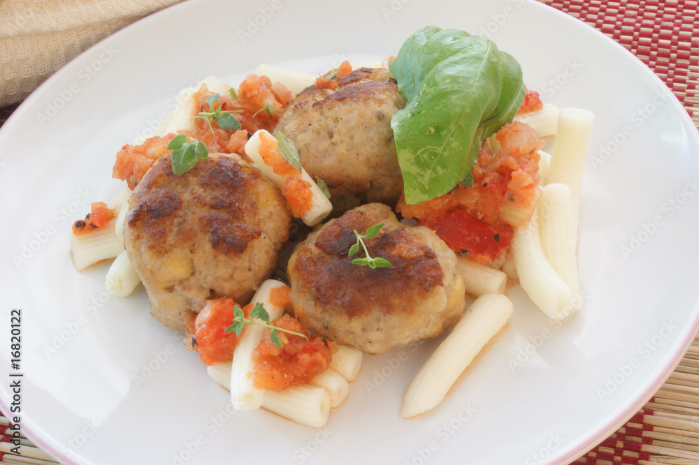meat ball with pasta and organic tomato meat ball with pasta and organic tomato