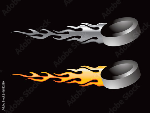 Flaming hockey pucks