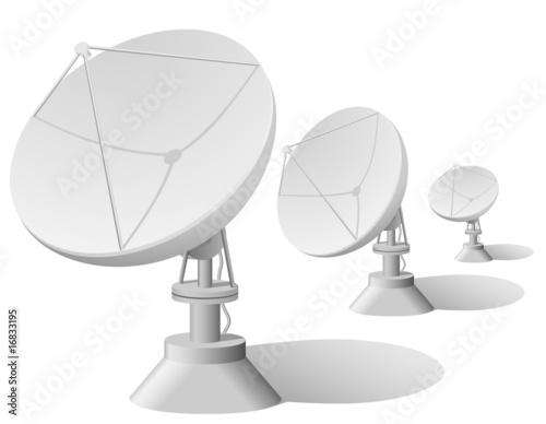 Vector illustration of satellite dishes row isolated on white