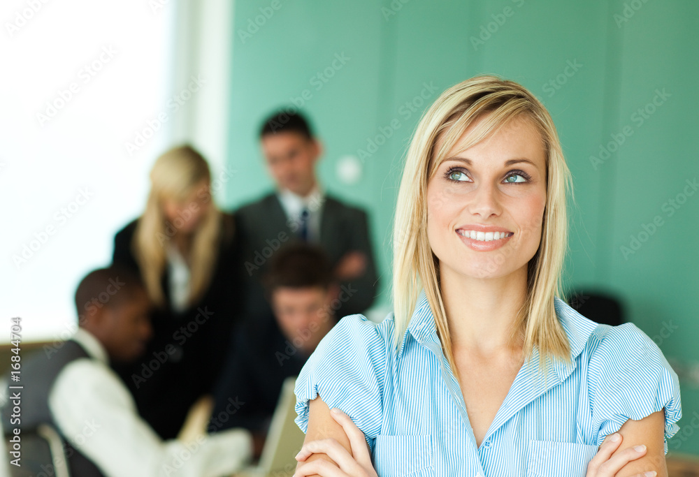 Businesswoman with people at work