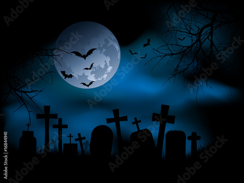 Spooky graveyard on Halloween night