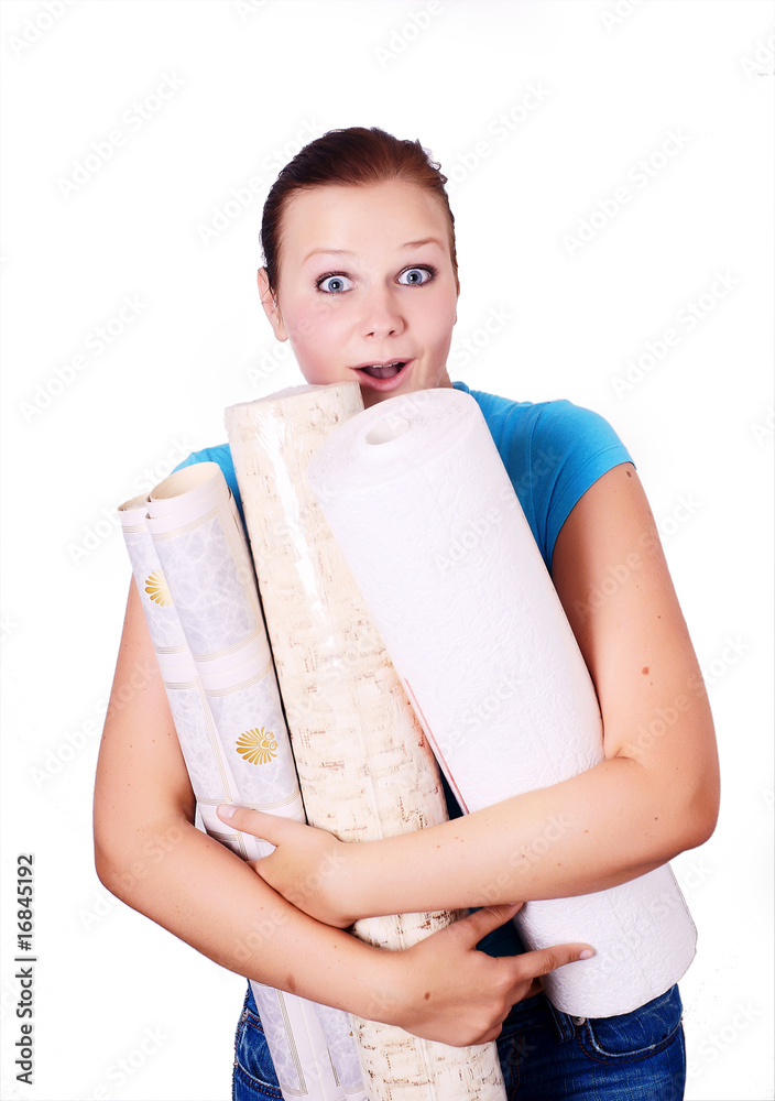 beautiful young woman with the wallpaper in the hands of beautiful young woman with the wallpaper in the hands of