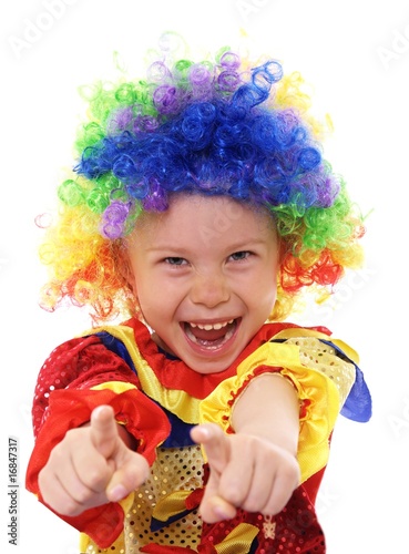 cute little girl in clown costume laughing