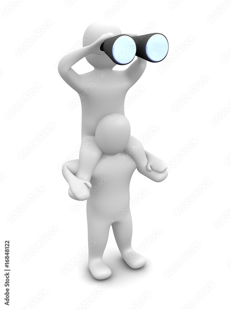 Fototapeta premium Man looking through binoculars. 3d rendered illustration.