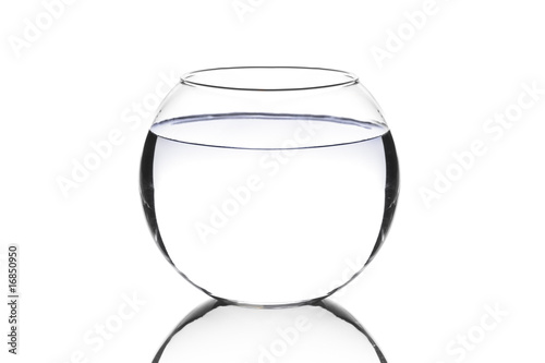 An empty fish bowl against white background