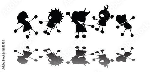 Jumping silhouettes of stylized children