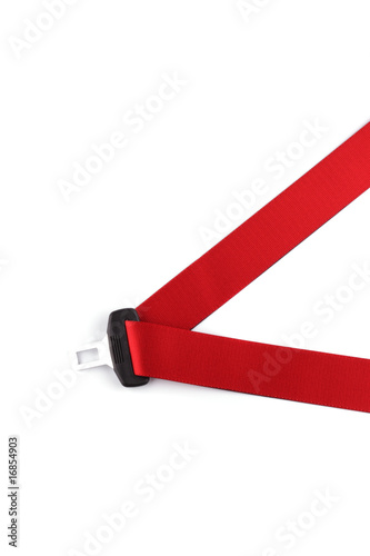 Red seat belt with a fastener