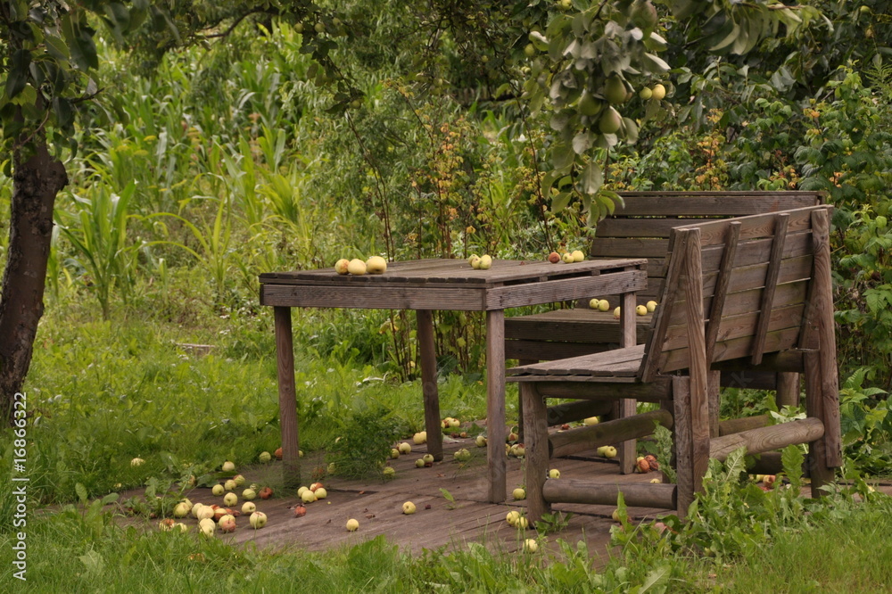 Romantic resting place in fruit orchard