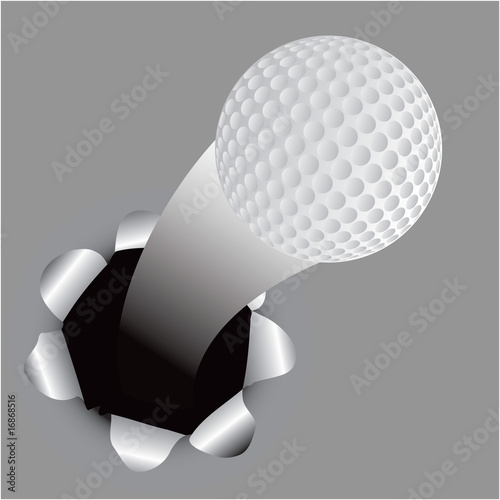 Golf ball coming out of paper hole