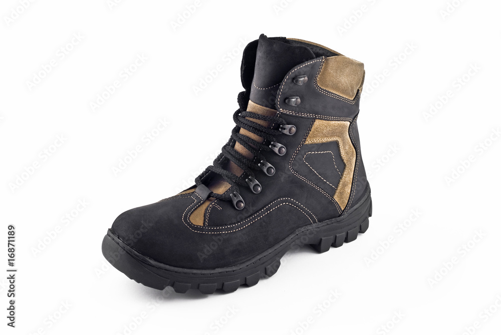 Warm leather boot for wearing in winter or traveling isolated