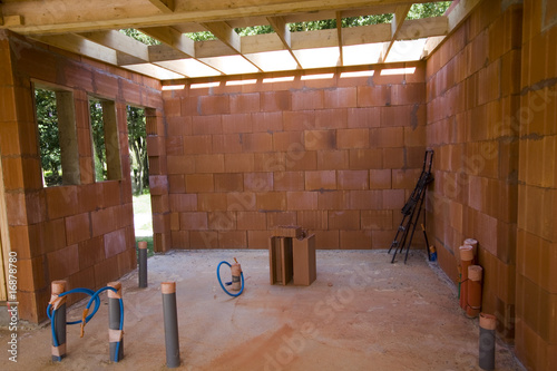 part of a wood house construction photo