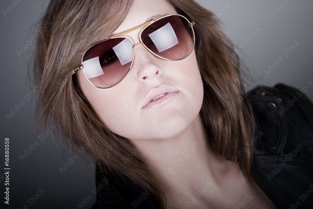 Stunning Brunette Teenager in Aviator Sunglasses Stunning Brunette Teenager in Aviator Sunglasses