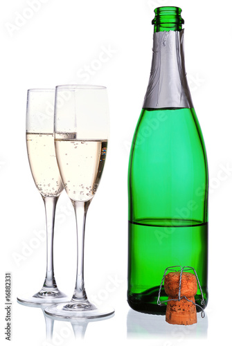 champagne bottle and wineglasses