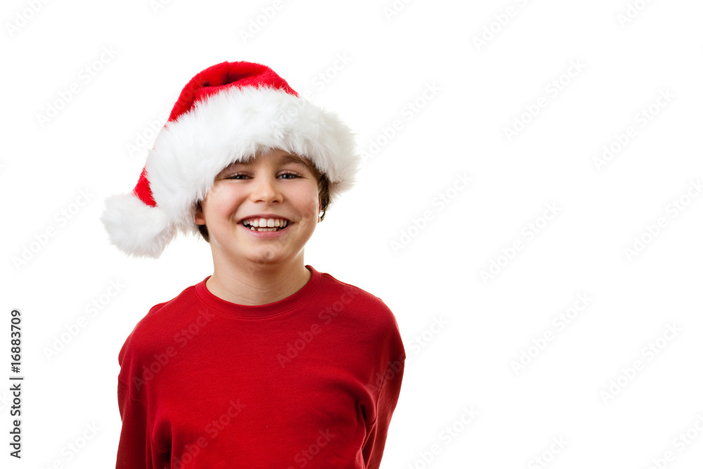 Kid in disguise Santa Claus isolated on white background Kid in disguise Santa Claus isolated on white background
