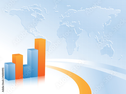 abstract bar graphs with world map on background
