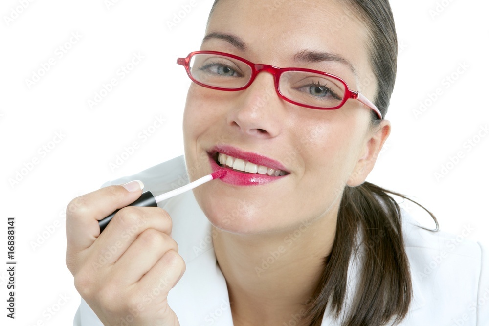Beautiful businesswoman makeup red lipstick Beautiful businesswoman makeup red lipstick