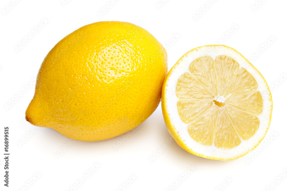 Whole Lemon and Slice on White Background Whole Lemon and Slice on White Background