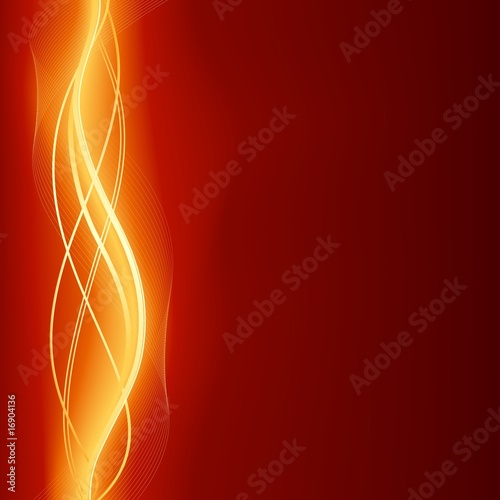 Glowing abstract wave background in flaming red golden