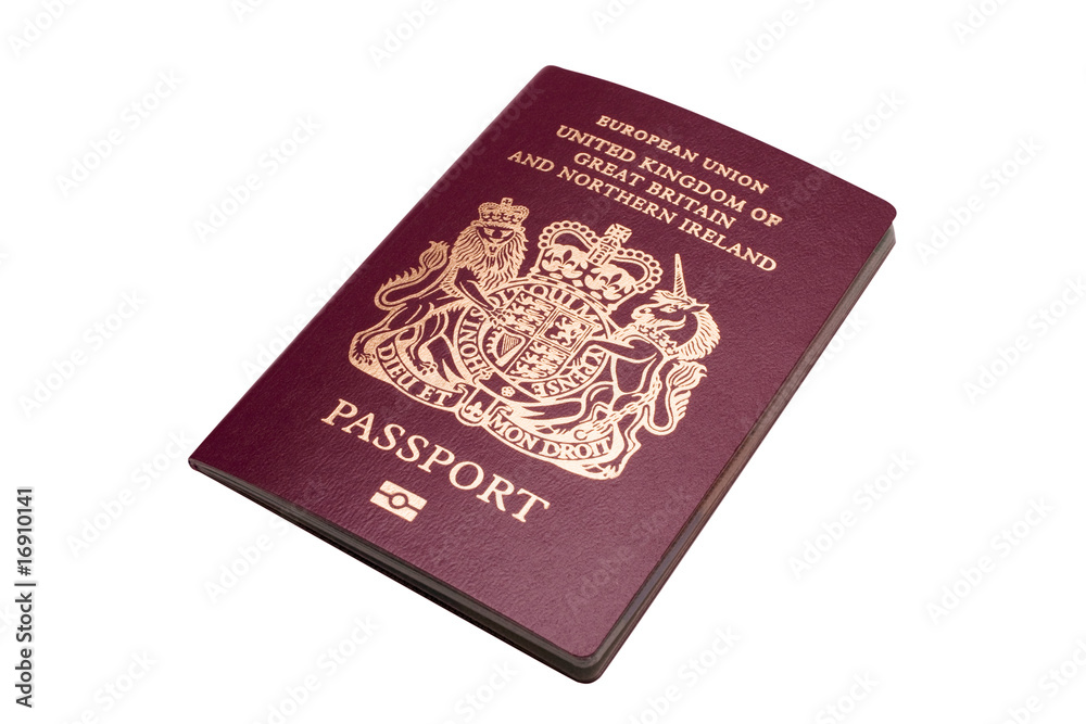 A cut out of a biometric british passport. A cut out of a biometric british passport.