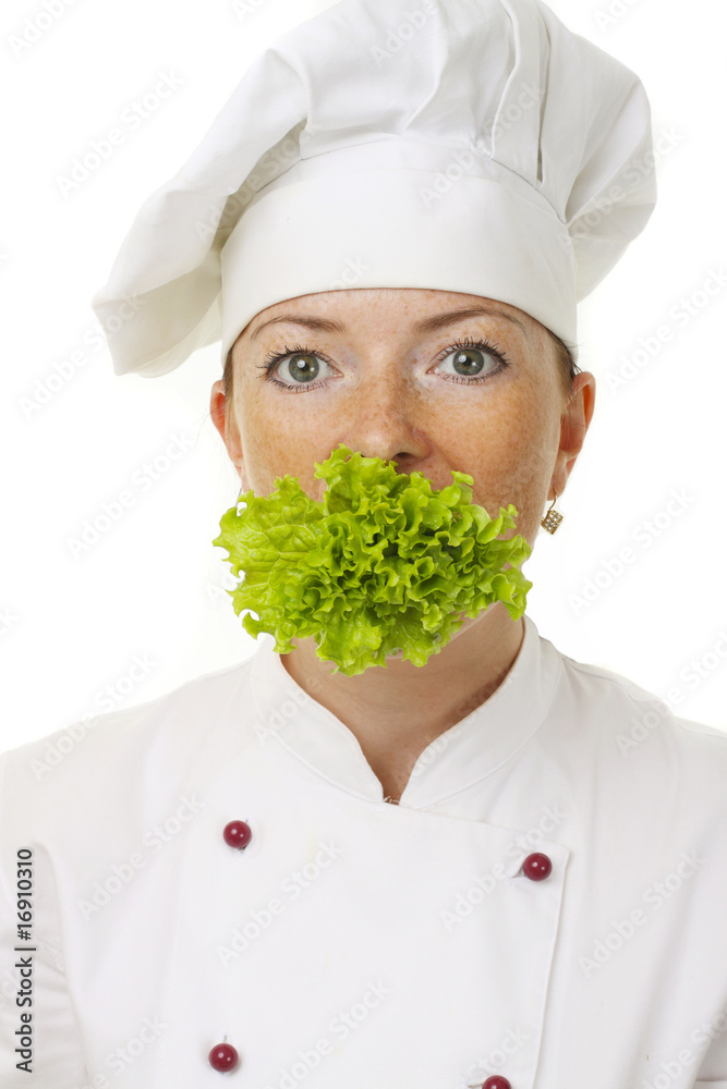 Attractive cook woman a over white background Attractive cook woman a over white background