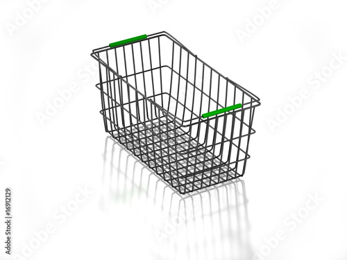 3D empty shopping basket on white background