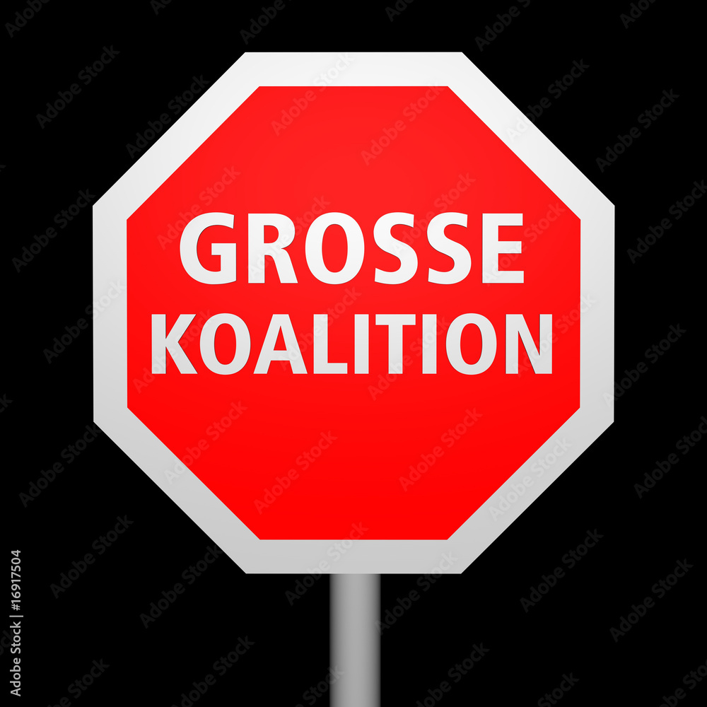 Stoppschild frontal schwarz, Große Koalition Stoppschild frontal schwarz, Große Koalition