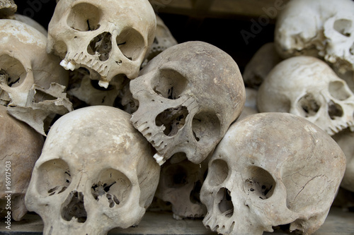 Skulls from Khmer Rouge victims in Choeung Ek near Phnom Penh