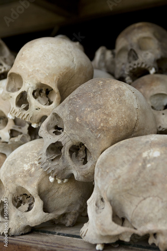 Skulls from Khmer Rouge victims in Choeung Ek near Phnom Penh