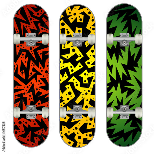 Three vector skateboard colorful designs