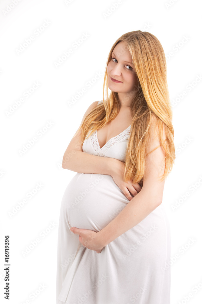 dreaming relaxing pretty nice pregnant blonde isolated on white dreaming relaxing pretty nice pregnant blonde isolated on white