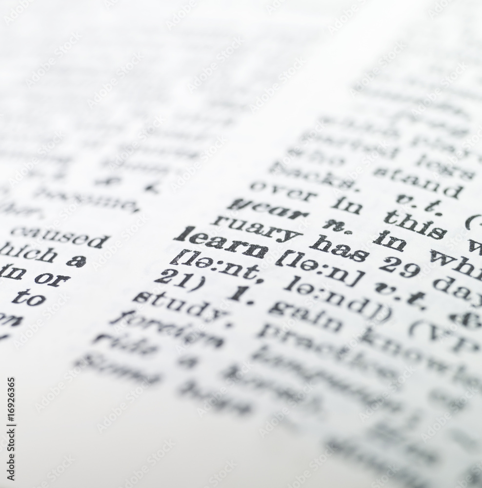 the word 'learn' highlighted in a dictionary the word 'learn' highlighted in a dictionary