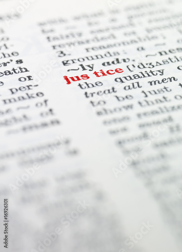 The word 'justice' highlighted in a dictionary