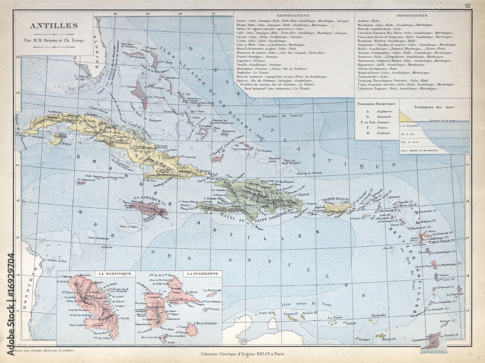 Old map of Antilles 1883